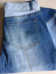 Colorblock High Waist Flare Jeans With Pockets