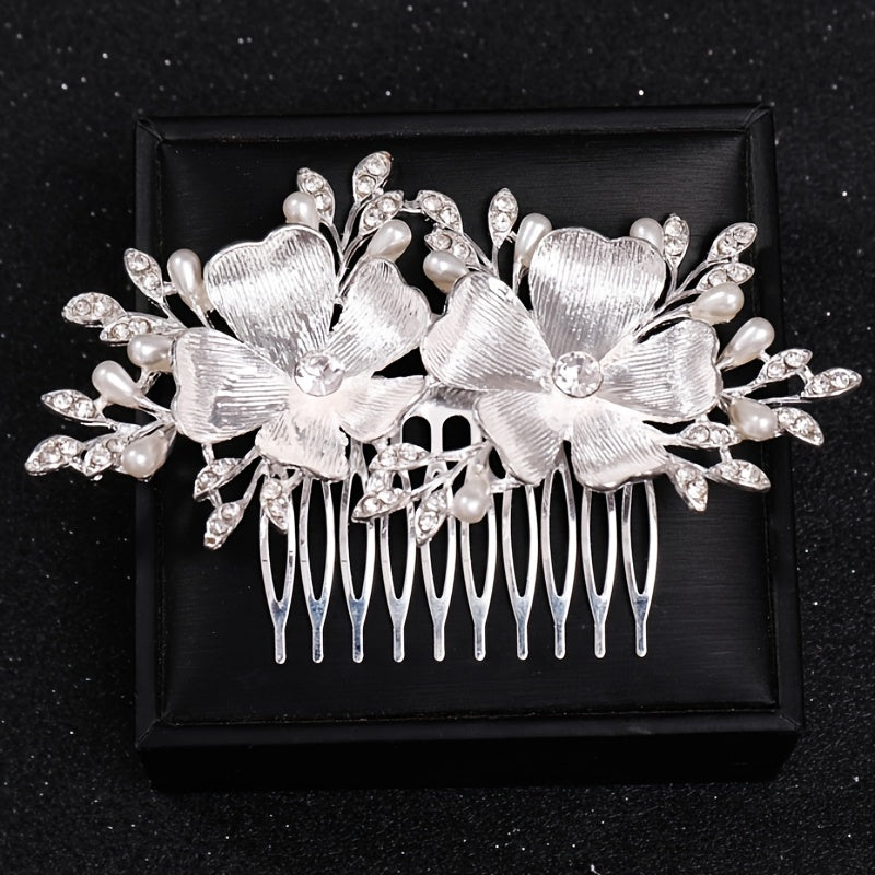 Crystal Pearl Flower Leaf Hairpin Hair Comb Clip Rhinestone Party Prom Bridal