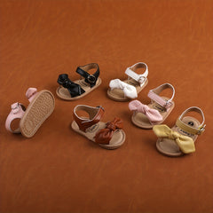 Bowknot Open Toe Sandals For Baby Girls Hook & Loop Non Slip Lightweight Shoes