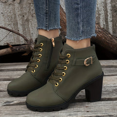 Women's Side Zipper Ankle Boots Chunky Heeled Dance Shoes