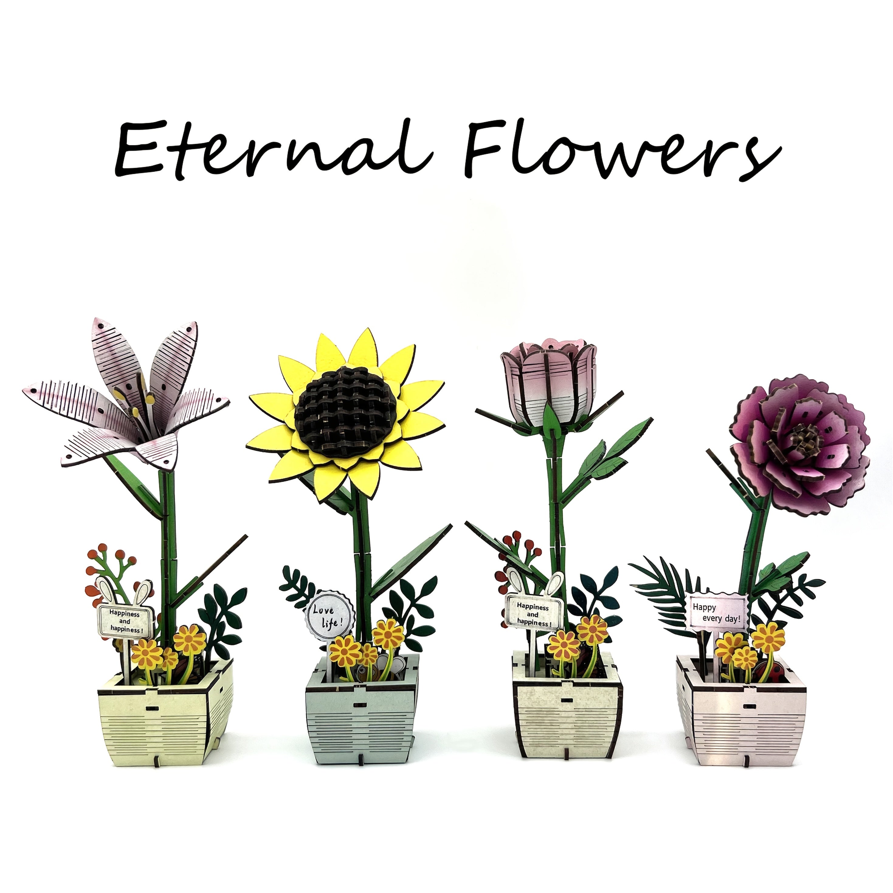 DIY 3D Wooden Puzzle Eternal Romance Flower Series Handcrafted Model