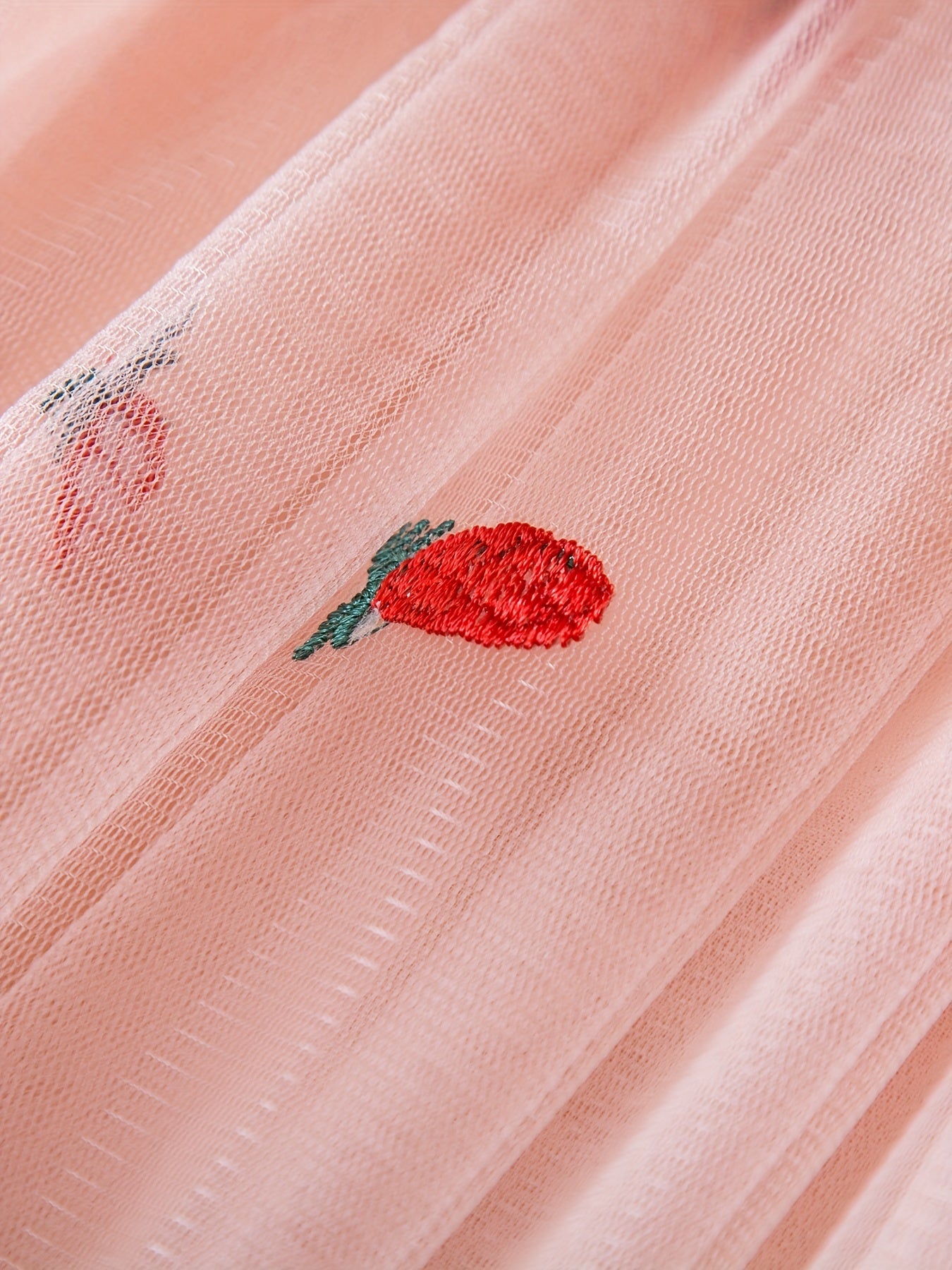 Toddler Girls Strawberry Embroidery Mesh Puffy Dress