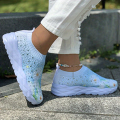 Floral Print Slip On Sports Shoes, Casual Walking Shoes