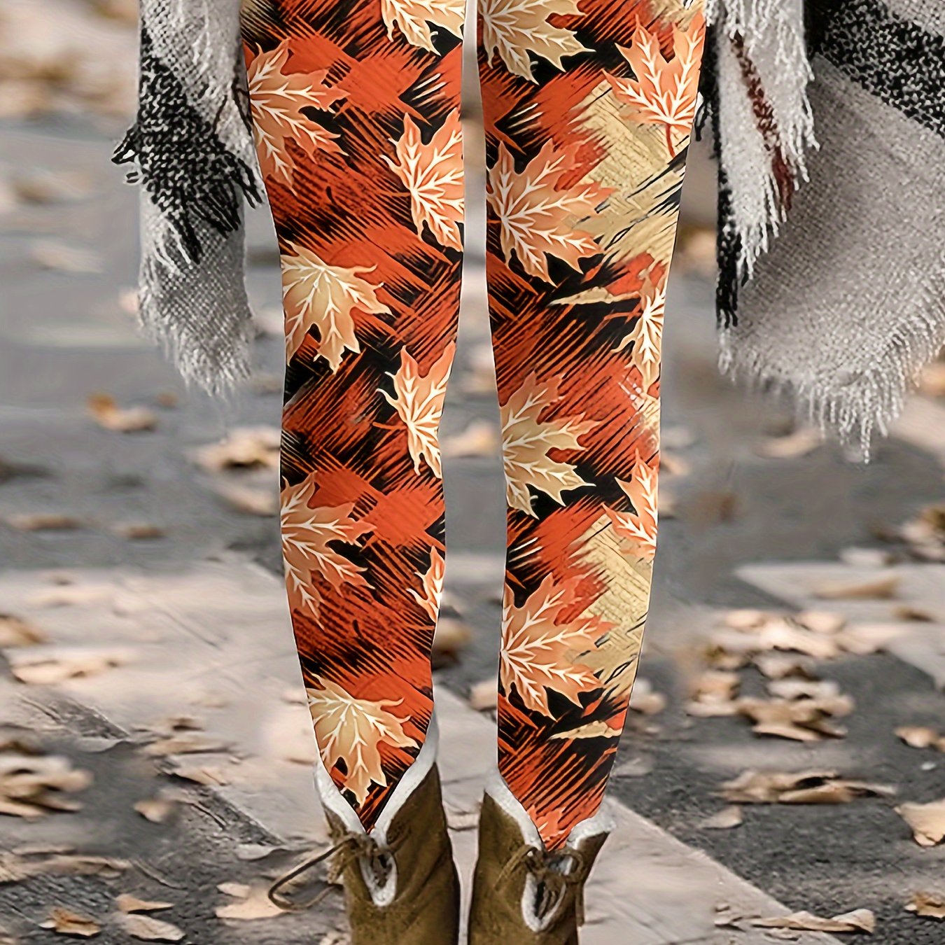 Leaf Print High Stretch Skinny Leggings