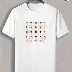 Geometric Floral Print Men's Comfy T-shirt Breathable Active Stretch