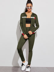 2pc Set Zip Up Hoodies & High Waist Side Striped Sweatpants
