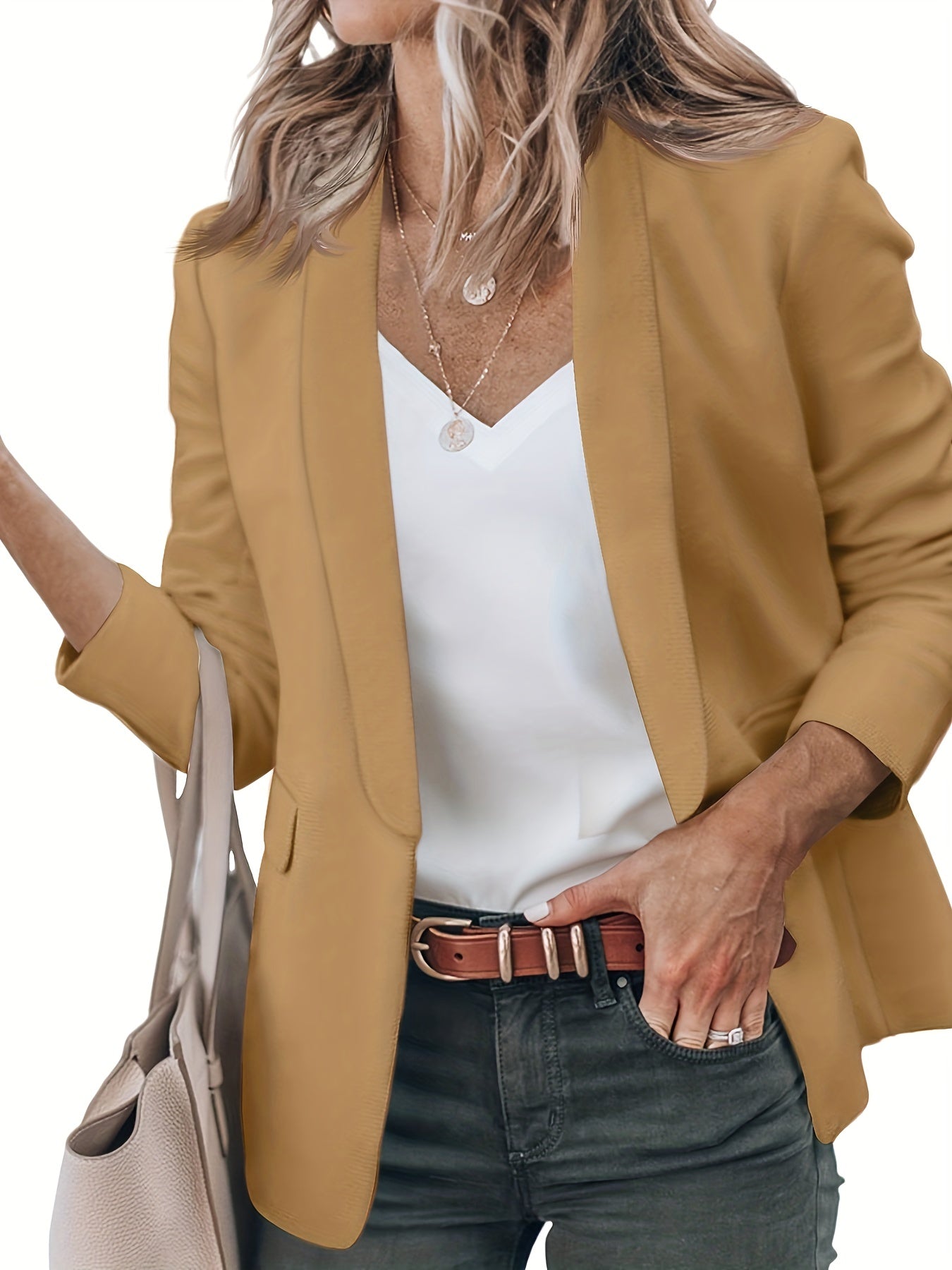 Shawl Collar Open Front Blazer Long Sleeve For Office Women