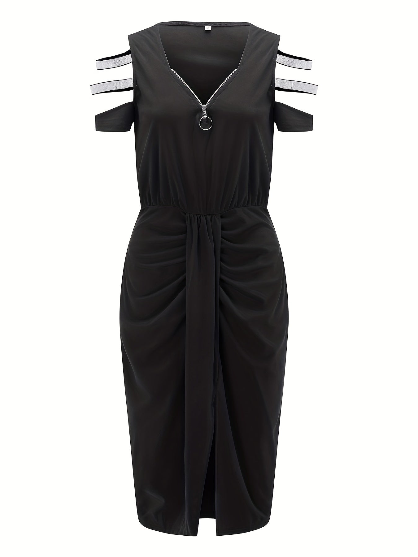 Solid Cut Out Dress Zipper Ruched Bodycon Summer Dress Women's Clothing