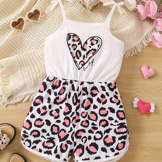 Toddler Girls Heart Leopard Cami Jumpsuit Romper Summer Clothes