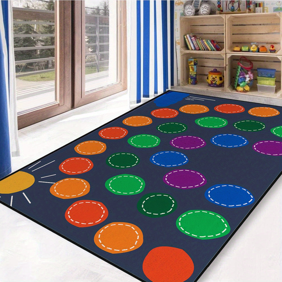 Colorful Rings Children's Area Rug - Kids Room Circle Seating D cor