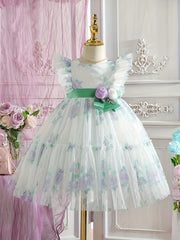 Girls Summer Flutter Sleeve Dress Baby Floral Princess Skirt