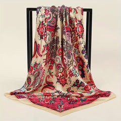 Boho Paisley Print Square Scarf Vintage Satin Bandana Neckerchief