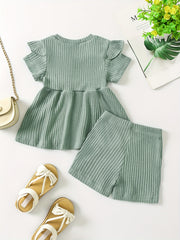 Girls Ribbed Peplum Top & Shorts Set for Summer