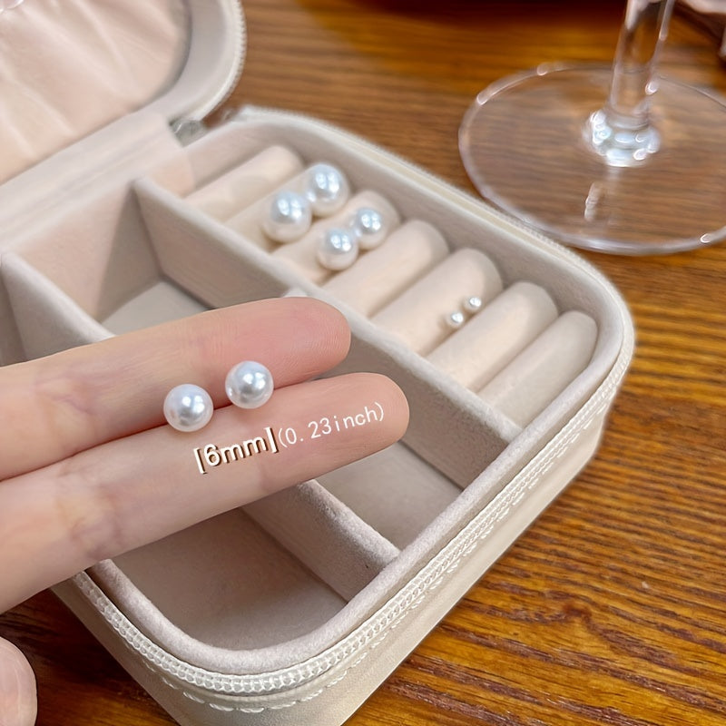 Temperament Pearl Stud Earrings Round Pearl Earrings