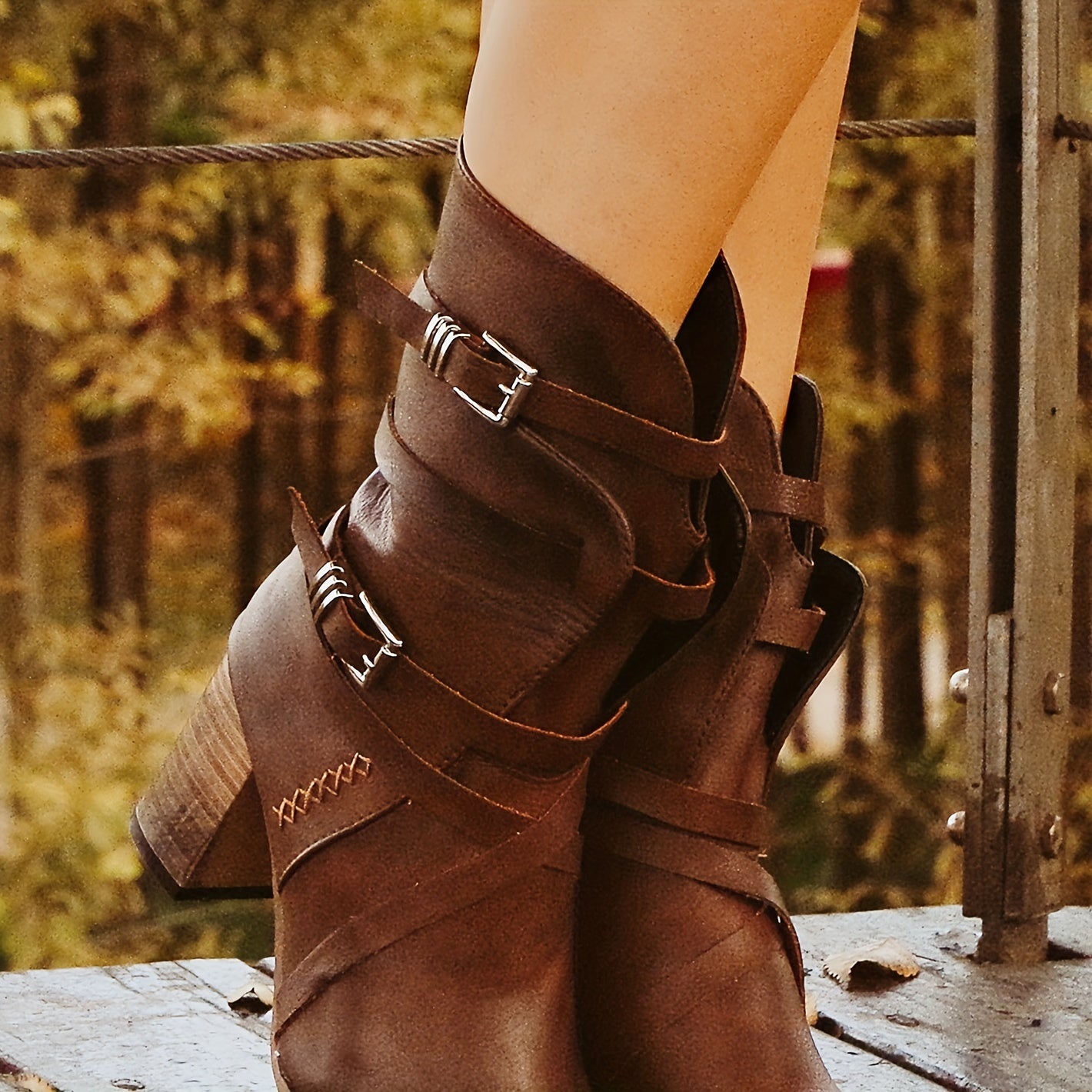 Women's Retro Mid Calf Boots Block Heeled Boots Western High Heeled Boots