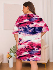 Tie Dye Short Sleeve Round Neck Sleep Dress