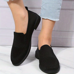 Women's Knitted Flat Shoes Comfy Slip On Low Top Casual Walking Shoes