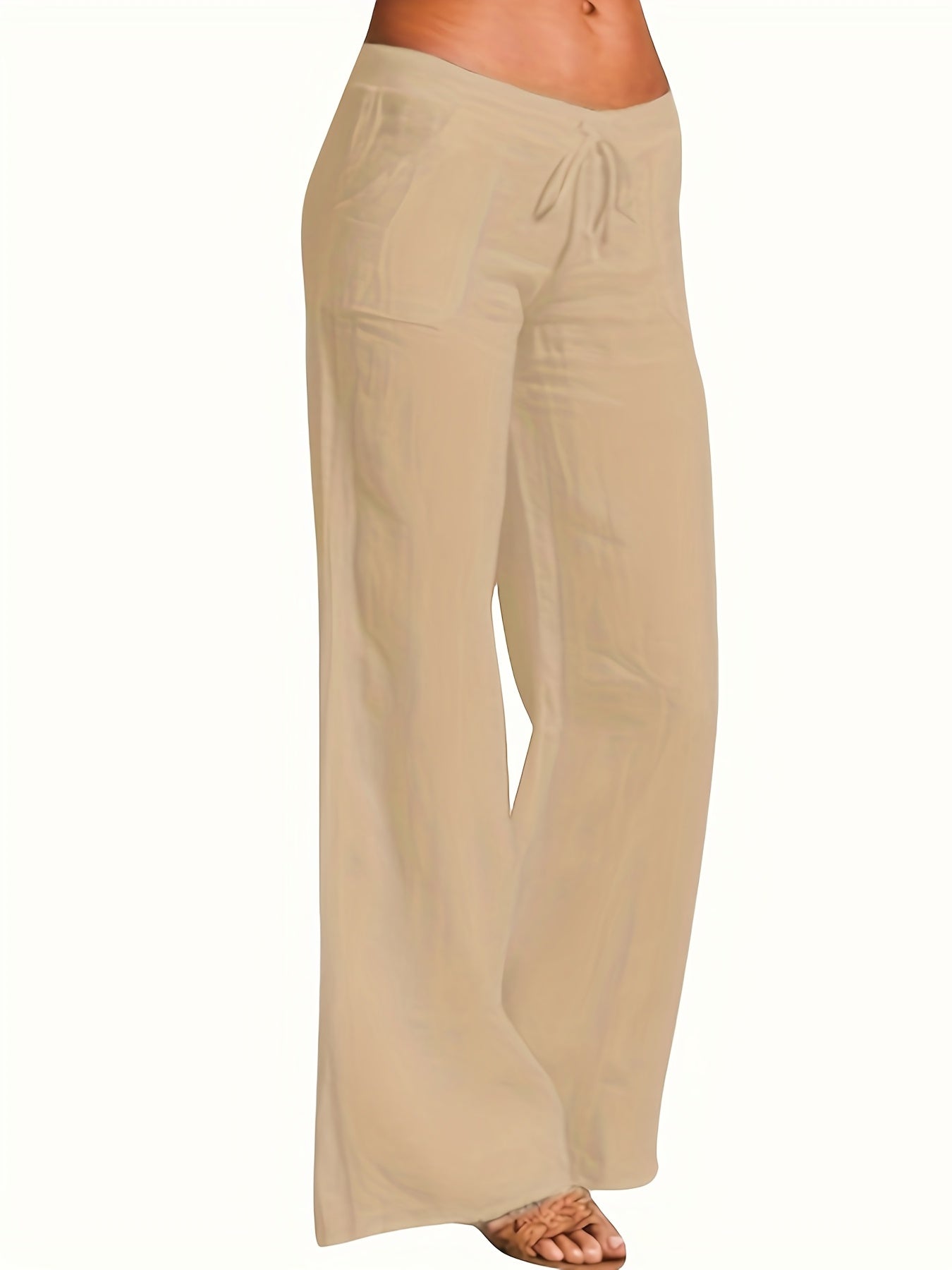 Drawstring Lace up Loose Pants Casual Solid Wide Leg