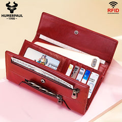 HUMERPAUL RFID Blocking Long Clutch Women's Wallet Red
