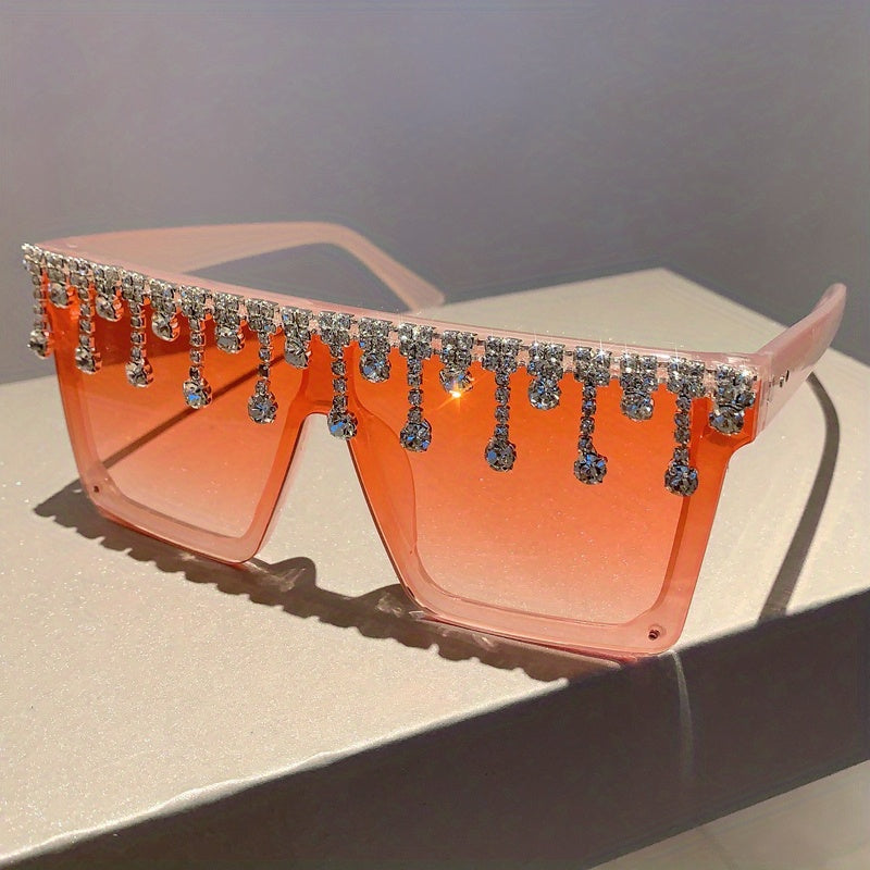 Oversized Sunglasses Rhinestone Tassel Party Club Decorative Glasses