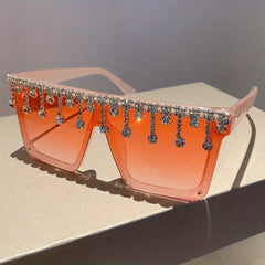 Oversized Sunglasses Rhinestone Tassel Party Club Decorative Glasses