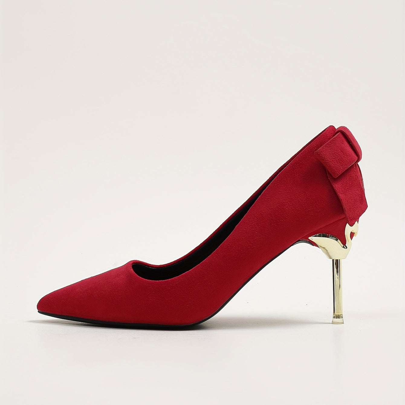 Women's Bowknot Suedette Pattern Stiletto Heel Slip On Shoes