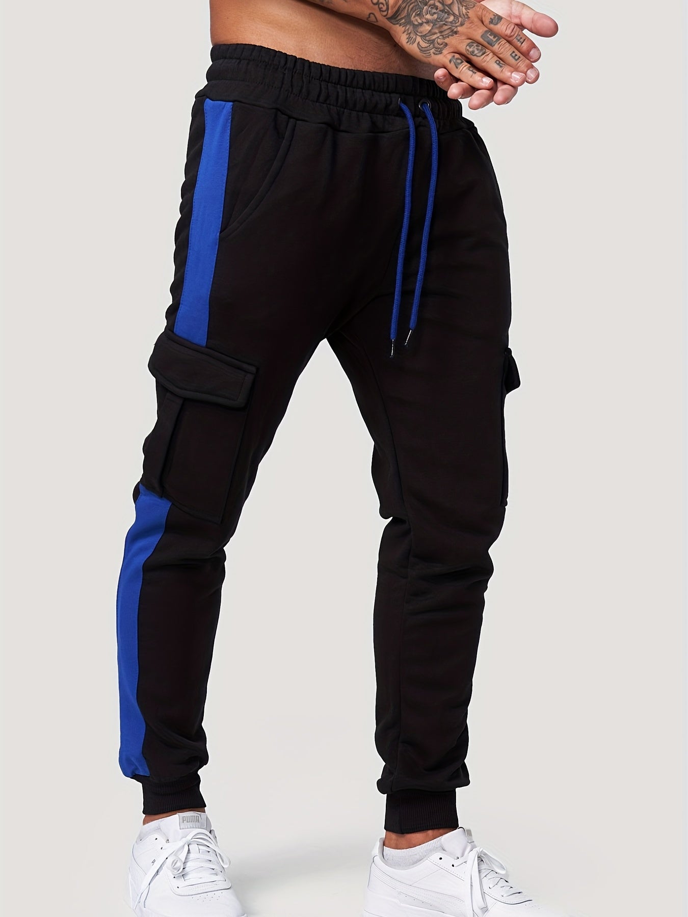 Men's Drawstring Cargo Pants Flap Pockets Jogger Pants