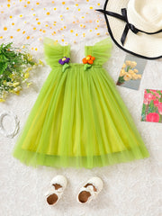 Girls Sweet Princess Mesh Puffy Skirt Ruffle Overall Dress