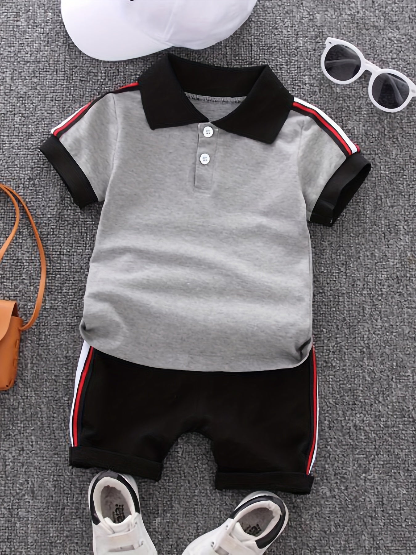 2pcs Boys Casual Polo Shirt & Shorts Kids Summer Clothes Sets