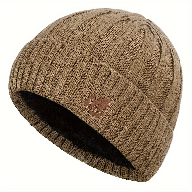 Winter Velvet Beanie Hat Maple Leaf Print Outdoor Ski Hat
