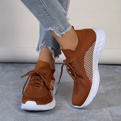 Sporty Outdoor Sneakers Women's Footwear Lace up Breathable Knit