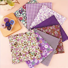 8pcs Floral Cotton Fabric Precut Bundles With Threads for DIY Sewing