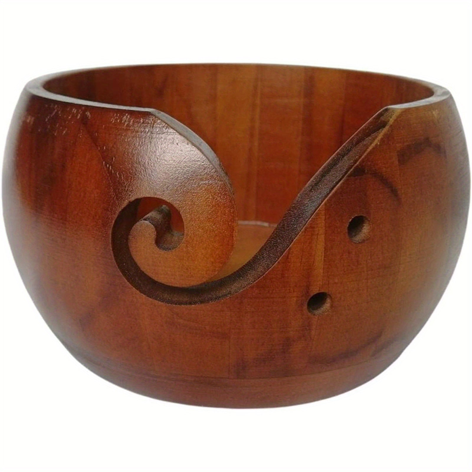 Wooden Yarn Bowl Crochet Wool Thread Storage Holder Carved Hole