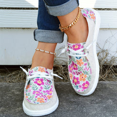 Women's Flower Patchwork Boat Shoes Lace Up Casual Canvas Shoes