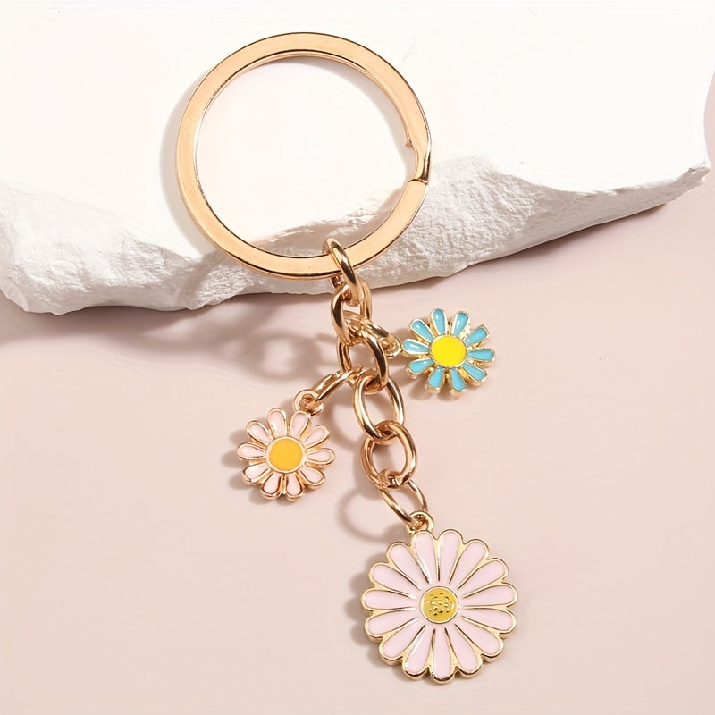 Cartoon Daisy Flower Keychain Key Ring Bag Charm Accessory Girls Gift