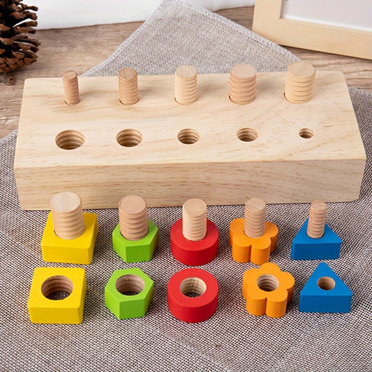 Wooden Screw Block Toy for Kids 3 Shape Recognition
