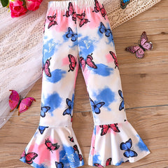 Girls' Butterfly Print Flared Pants Spring Summer Fall