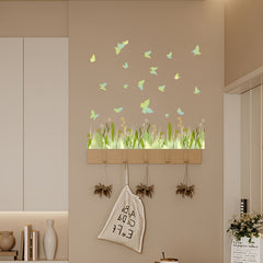 Green Plant Wall Stickers Green Grass Flowers Butterflies Wall Decals