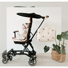 Bear Baby Stroller Bag Beige Cotton Zipper Diaper Handbag