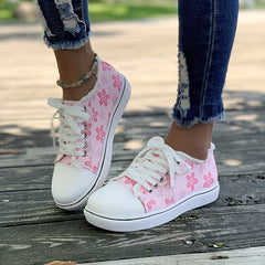 Women's Floral Print Canvas Sneakers Pink Low Top Flat Shoes