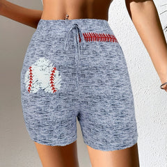 Baseball Heart Print Drawstring Shorts Casual Women's Clothing