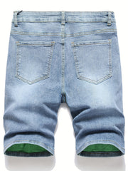 Men's Casual Ripped Denim Shorts Mid Stretch for Summer