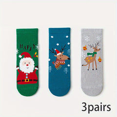 3 Pairs Christmas Elk Kids Socks Autumn Winter Cartoon Warmth Students Socks