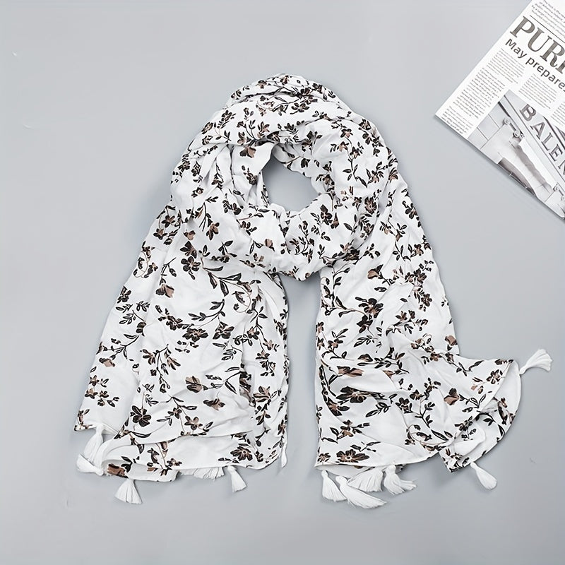 Floral Print Scarf Hijab Casual Tassel Shawl Windproof Head Wrap