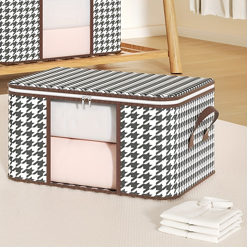 Houndstooth Wardrobe Quilt Organizer Double Zipper Clothes Storage Box