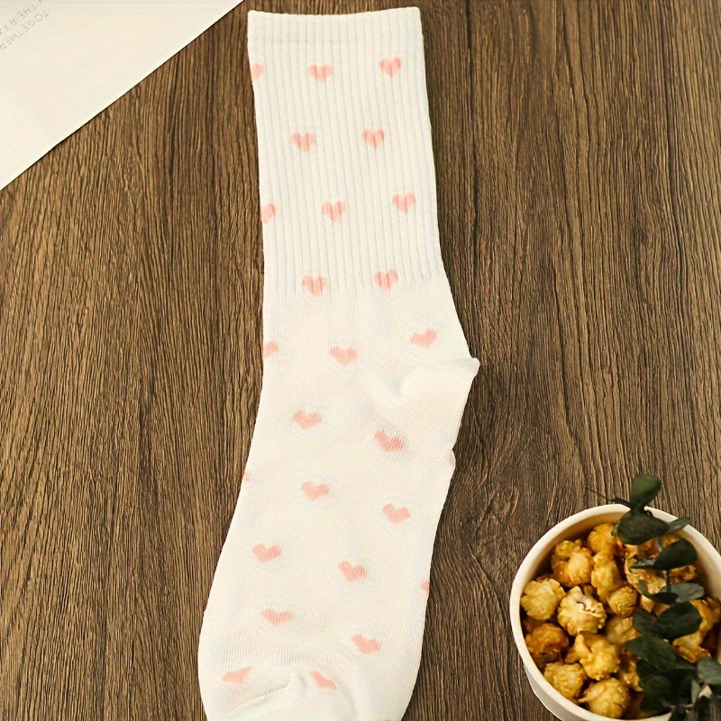 3 Pairs Heart Print Socks Comfy Mid Tube Women's Stockings