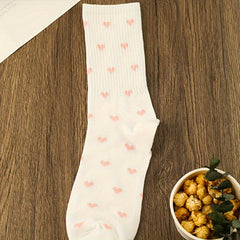 3 Pairs Heart Print Socks Comfy Mid Tube Women's Stockings