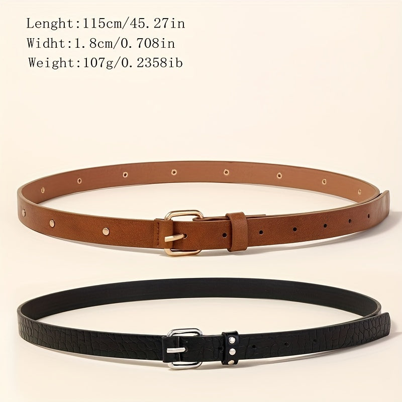 Square Pin Buckle Belt Casual PU Leather Thin Belt Classic Punk Rivet Belts