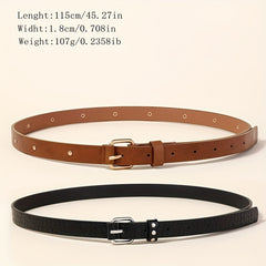 Square Pin Buckle Belt Casual PU Leather Thin Belt Classic Punk Rivet Belts