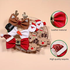 9pcs Christmas Hair Accessories Set Santa Claus Hair Clips Bow Elk Hairpins